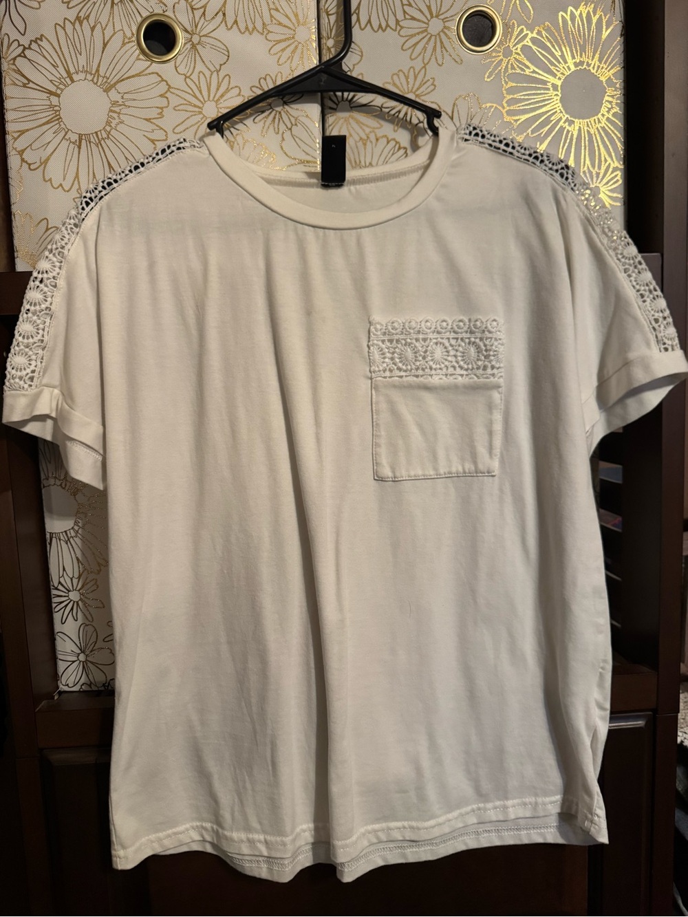 SHEIN White Short-Sleeve Tee with Lace Trim